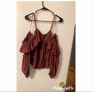 Spaghetti strap cold shoulder ruffle top